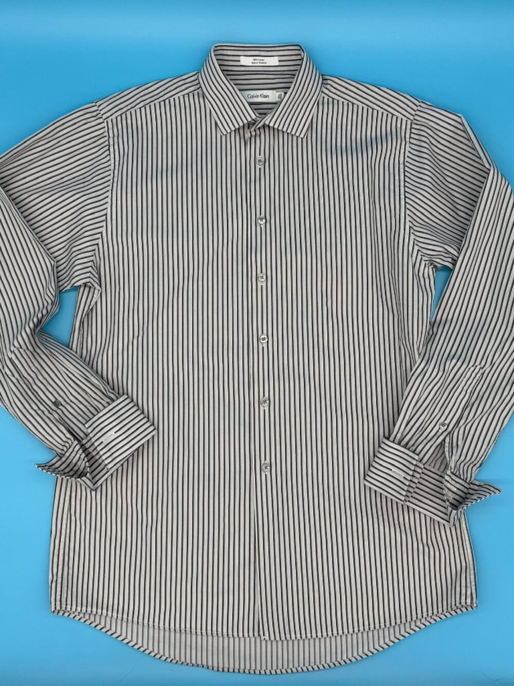 Calvin Klein Striped Long Sleeve Button Up French Cuff Dress Shirt 15 1/2